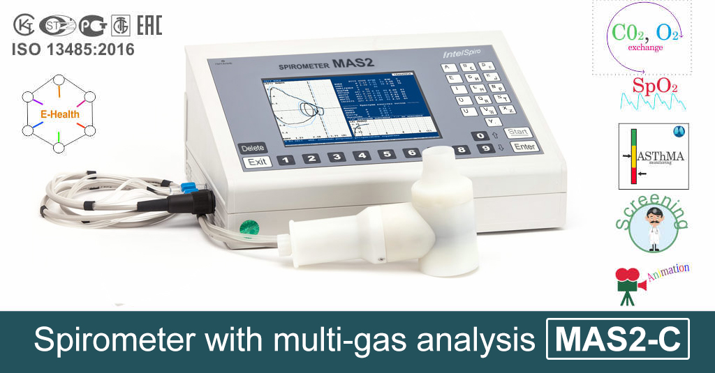 Medical electronic spirometer with C + CO2 capnometry